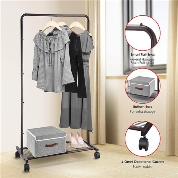 Simple Trending Standard Clothes Garment Rack, Clothing Rolling Rack, Bronze - Picture 4 of 7